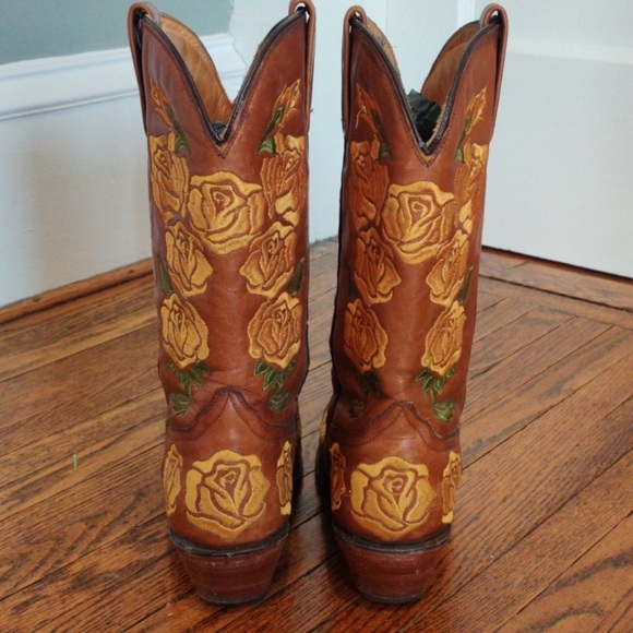 Corral Brown Leather Western Boots with Yellow Rose Embroidery - Picture 3 of 6